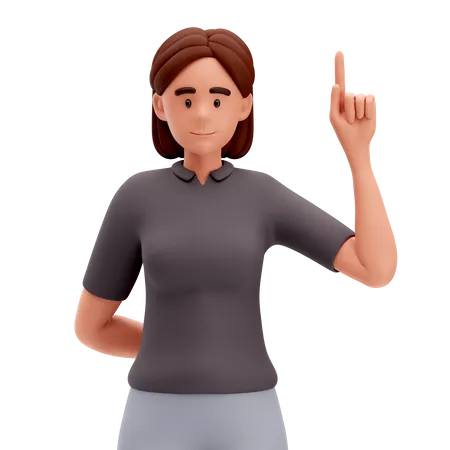 Girl Pointing up with Right Hand  3D Illustration