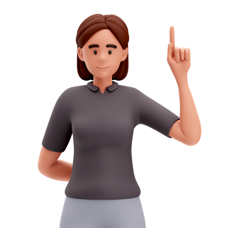 Girl Pointing up with Right Hand  3D Illustration