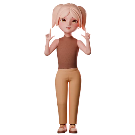 Girl Pointing Upwards  3D Illustration