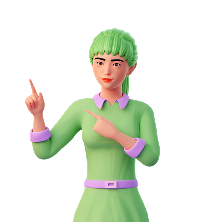 Girl Pointing With Both Hand  3D Illustration