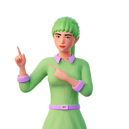 Girl Pointing With Both Hand  3D Illustration