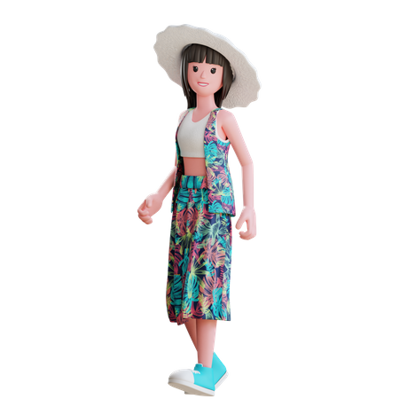 Girl Posing At Beach 3D Illustration