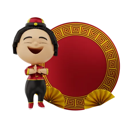 Girl praying on Chinese new year  3D Illustration