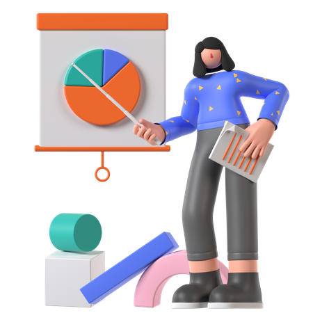 Girl Presenting Data Analyst Report  3D Icon