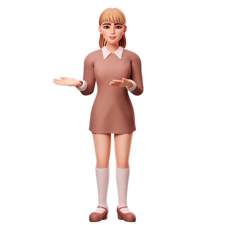 Girl Presenting Left Side  3D Illustration