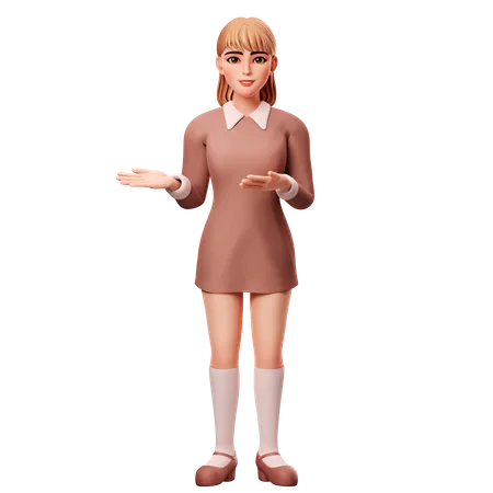 Girl Presenting Left Side  3D Illustration