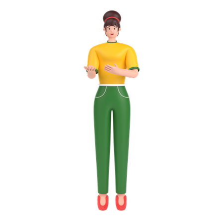 Girl presenting something while standing and smiling  3D Icon