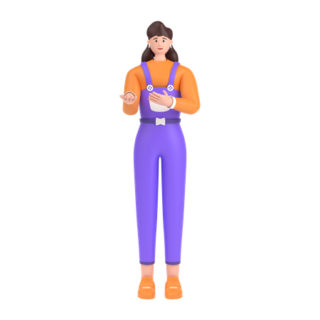 Girl presenting something while standing and smiling  3D Icon