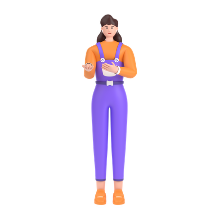 Girl presenting something while standing and smiling  3D Illustration