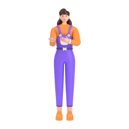 Girl presenting something while standing and smiling  3D Illustration