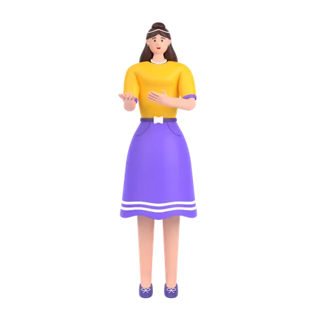 Girl presenting something while standing and smiling  3D Illustration