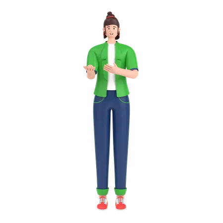 Girl presenting something while standing and smiling  3D Illustration