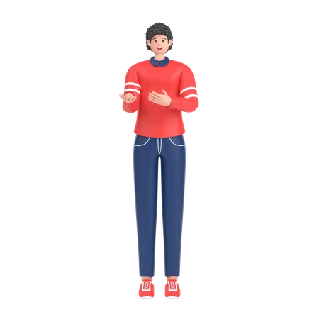Girl presenting something while standing and smiling  3D Illustration