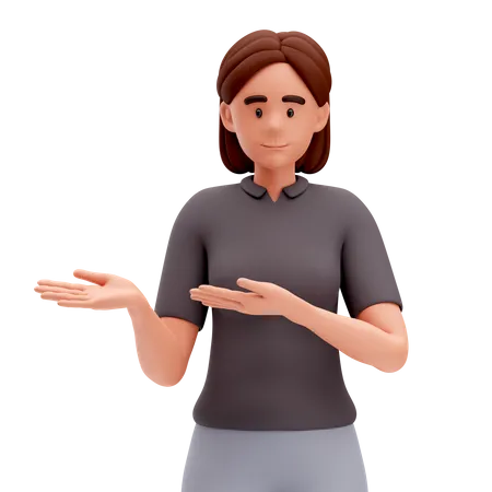 Girl Presenting to left Side with both hand  3D Illustration