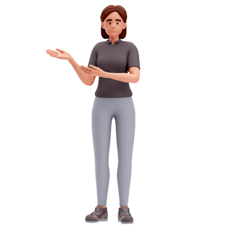 Girl Presenting to left Side with both hand  3D Illustration