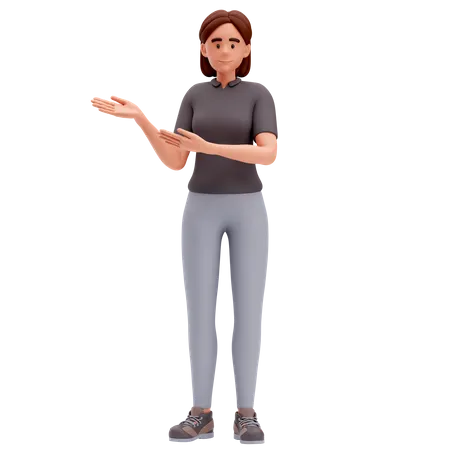 Girl Presenting to left Side with both hand  3D Illustration