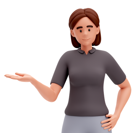Girl Presenting to left Side with Left Hand  3D Illustration