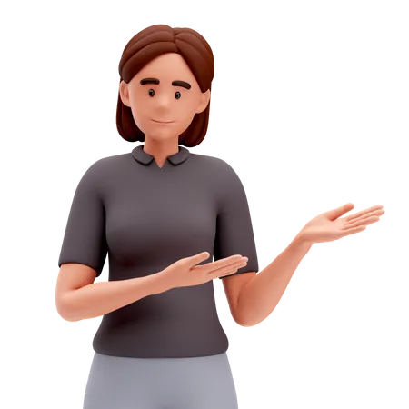 Girl Presenting to Right Side with both hand  3D Illustration