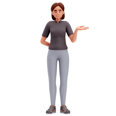 Girl Presenting to Right Side with Right hand  3D Illustration