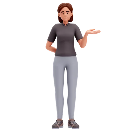 Girl Presenting to Right Side with Right hand  3D Illustration