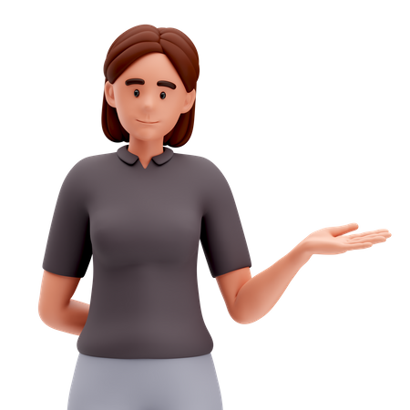 Girl Presenting to Right Side with Right hand  3D Illustration