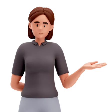 Girl Presenting to Right Side with Right hand 3D Illustration