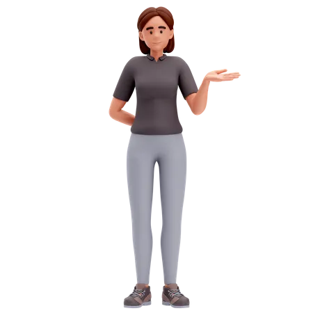 Girl Presenting to Right Side with Right hand 3D Illustration