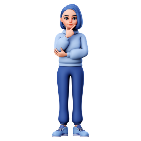 Girl Put Finger near Lips  3D Icon
