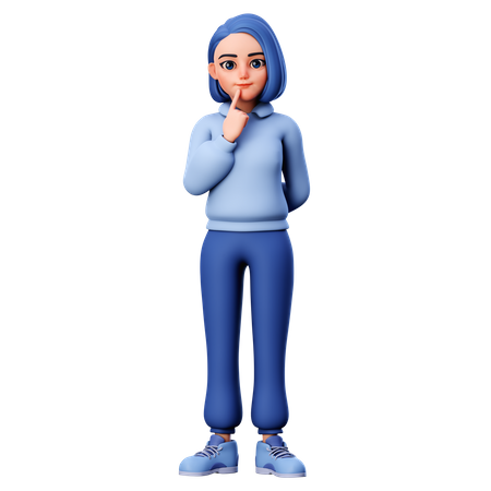 Girl Put Finger near Lips  3D Icon