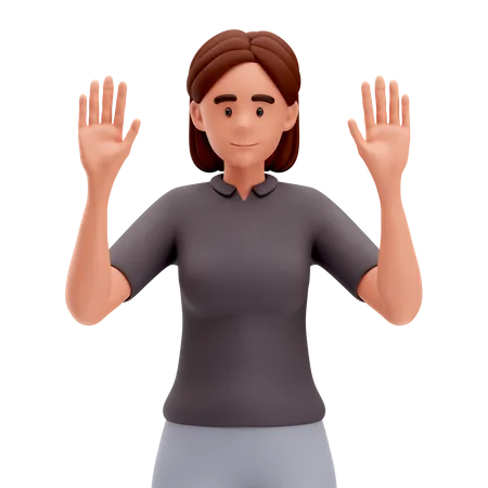 Girl Raised Both Hand  3D Illustration