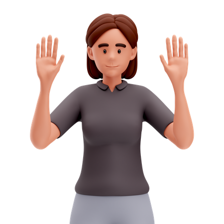 Girl Raised Both Hand 3D Illustration