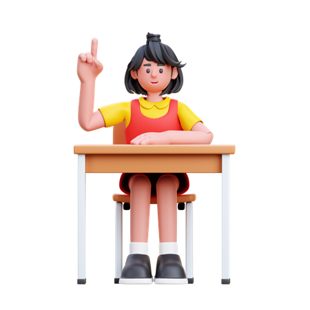 Girl Raised Hand  3D Illustration