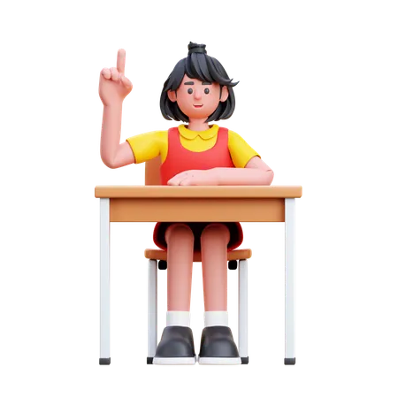 Girl Raised Hand  3D Illustration