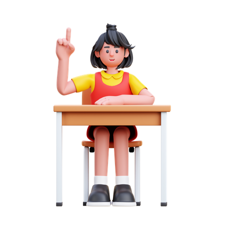 Girl Raised Hand  3D Icon