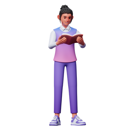 Girl Read Book 3D Illustration