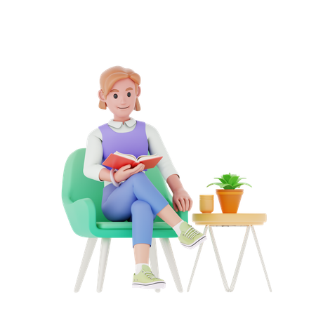 Girl Reading Book  3D Illustration