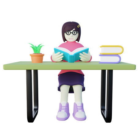 Girl Reading Book  3D Icon