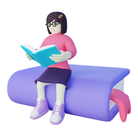 Girl Reading Book  3D Icon