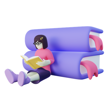 Girl Reading Book  3D Icon