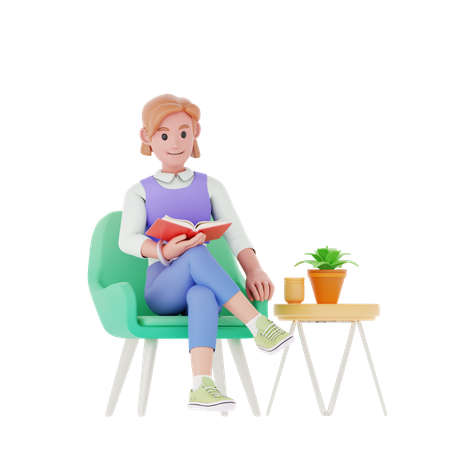 Girl Reading Book  3D Icon