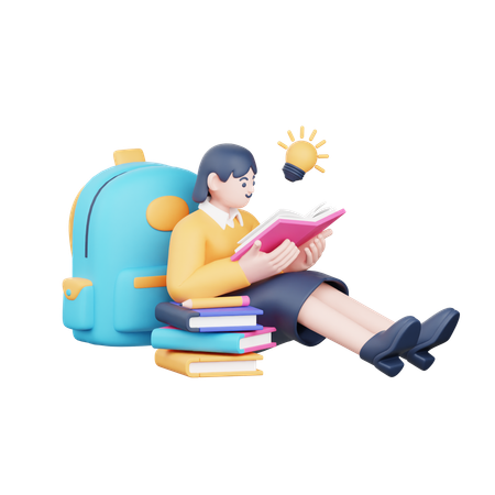 Girl reading book  3D Icon