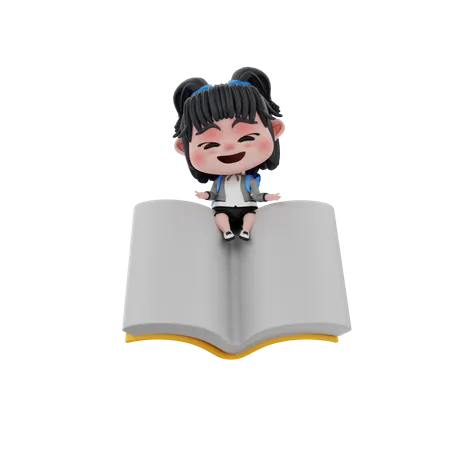 Girl reading book  3D Illustration