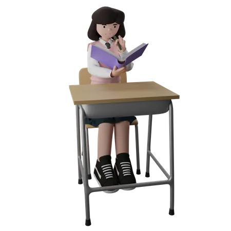 Girl Reading book  3D Illustration