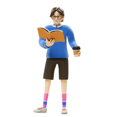 Girl Reading Book  3D Illustration