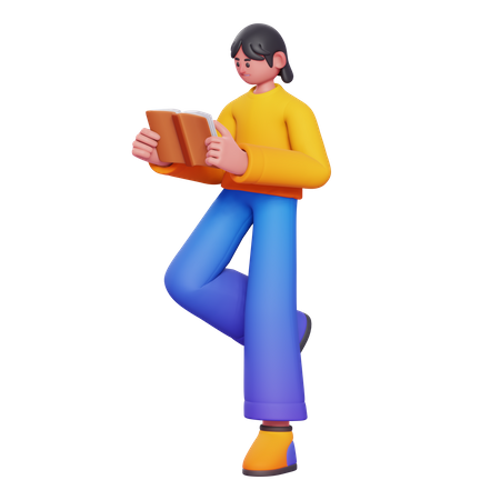 Girl Reading Book  3D Illustration