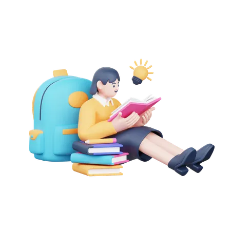 Girl reading book  3D Illustration