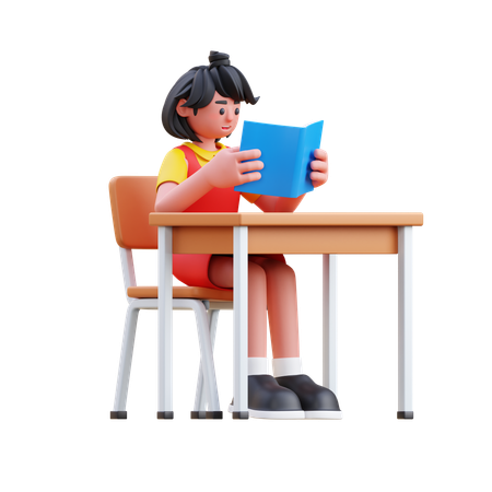 Girl Reading Book  3D Illustration