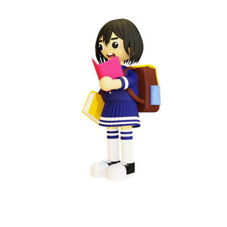 Girl reading book  3D Illustration