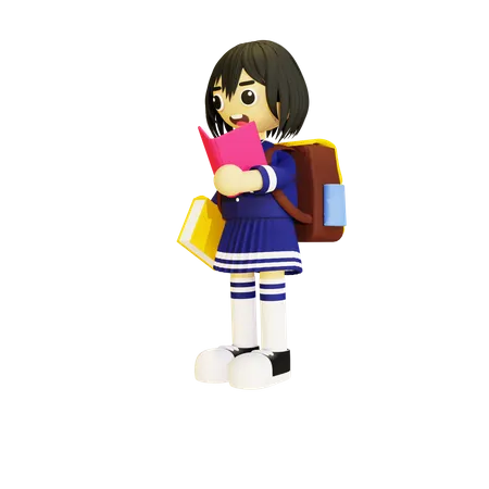 Girl reading book  3D Illustration