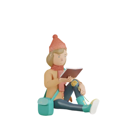 Girl Reading Book  3D Illustration